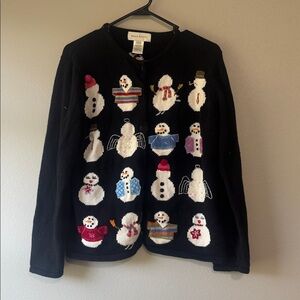 VINTAGE Susan Bristol Snowmen Knit Button Front Cardigan Women's Size large
